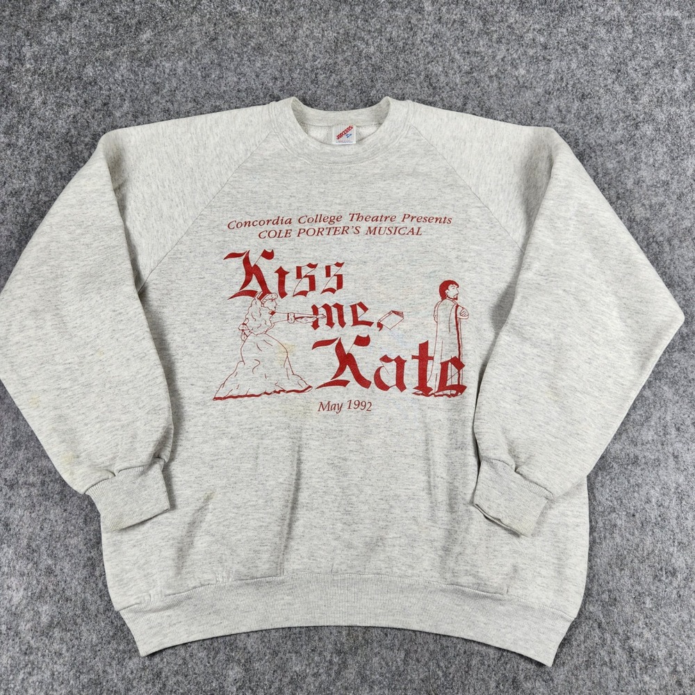 VTG 90s Jerzees Rusell Sweatshirt Men XL Gray Raglan Kiss Me Kate Musical USA